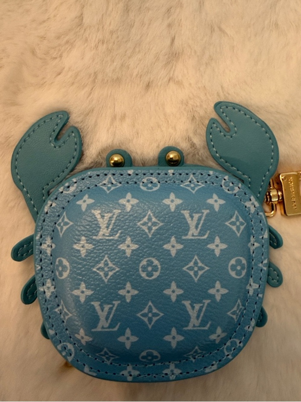 Source Unknown Blue Crab Charm Key Pouch with Gold Hardware